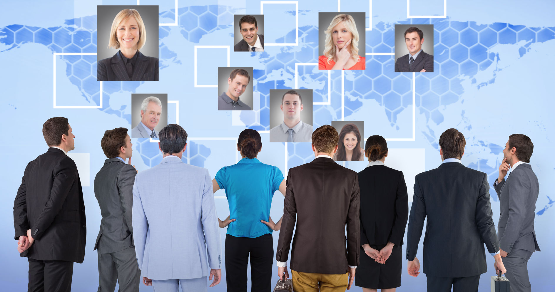 53506878 - business team against background with world map